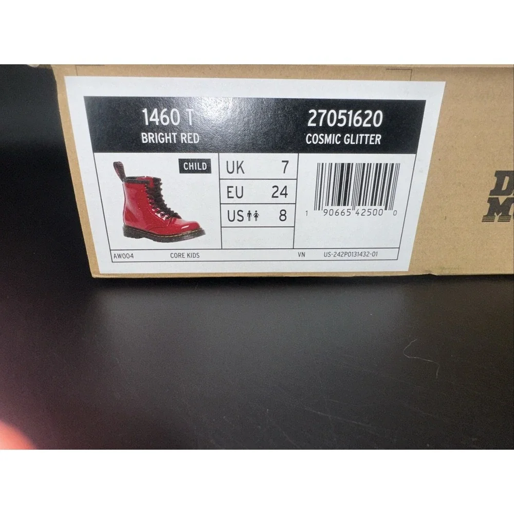 Dr. Martens 1460 T Toddler Boots Bright Red‎ Cosmic Glitter Side Zip Size 8 US